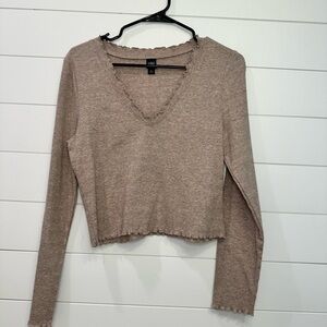 Wild Fable Long Sleeve V-Neck Top - Light Brown
